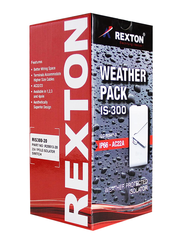 Rexton IS300 40A 2 Pole IP66 Weatherproof Isolator Switche, White