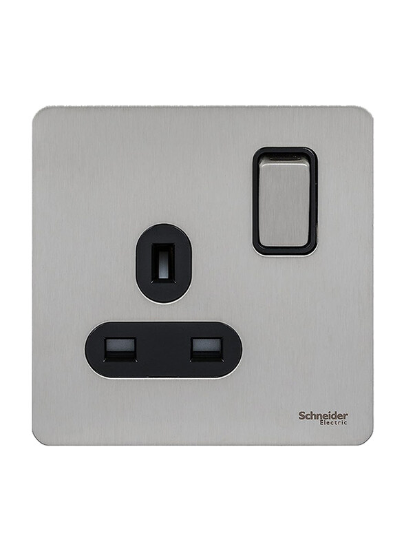 

Schneider Electric 13A 1 Gang Ultimate Screwless Flat Plate Switched Socket, Silver/Black