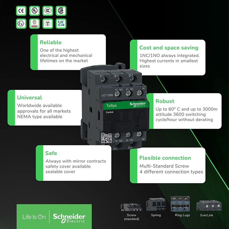 Schneider Electric Contactor 3Pst-No, 220Vac, 20A, Din Rail, Black