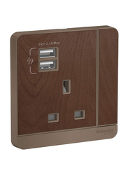 Schneider Electric Avatar On Switched Socket with USB Charger Outlets, 250 V, Wood