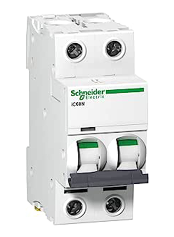 Schneider Electric Breaker Acti9 iC60_ iC60N 2P 10A C Miniature Circuit Breaker, A9F44210, White