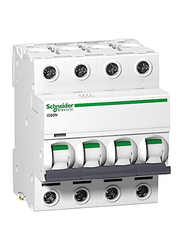 Schneider Electric Acti9 IC60N 4P 63 A C Miniature Circuit Breaker, 440V, A9F44463, White