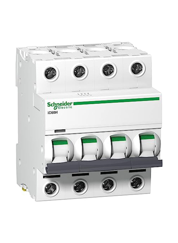 Schneider Electric Acti9 iC60H 4P 10A C Miniature Circuit Breaker, A9F54410, White