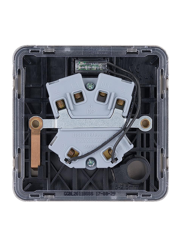 Schneider Electric 20A Lisse Screwless Deco Double Pole Single Light Switch, With Neon Indicator, Multicolour