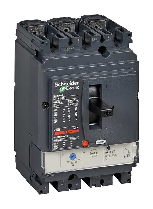 

Schneider Electric LV429631 NSX100F TMD 80 A 3 Poles 3d Circuit Breaker Compact, Black