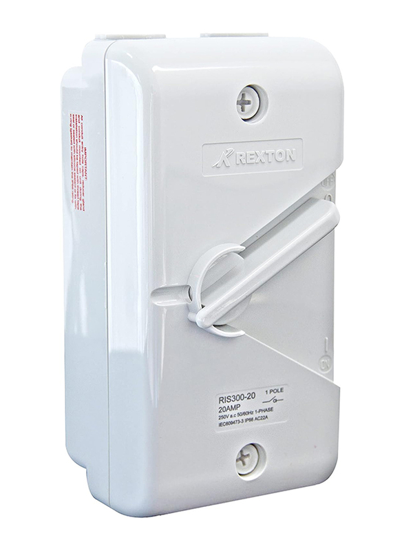 Rexton Weather-proof Isolator, IS300 20A 2 Pole IP66, White