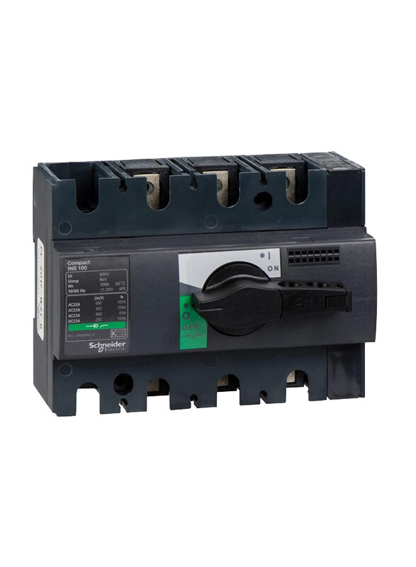 

Schneider Electric Switch Disconnector, Compact INS100, 100 A, Standard Version with Black Rotary Handle, 3 Poles, 28908, Black