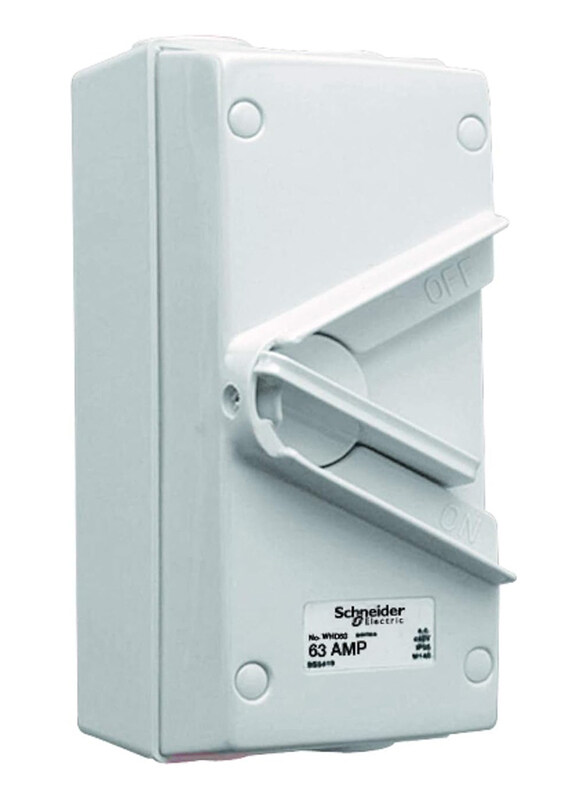 Schneider Electric 63A 440V Surface Mount Double Pole Isolating Switch IP66 Weatherproof, White