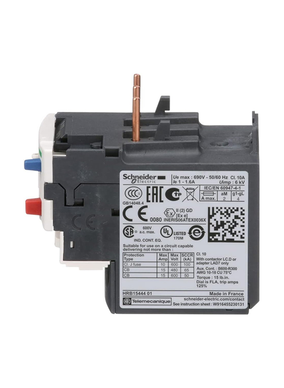 Schneider Electric LRD06 TeSys Series LRD 1 to 1.6 A Thermal Overload Relay, Black