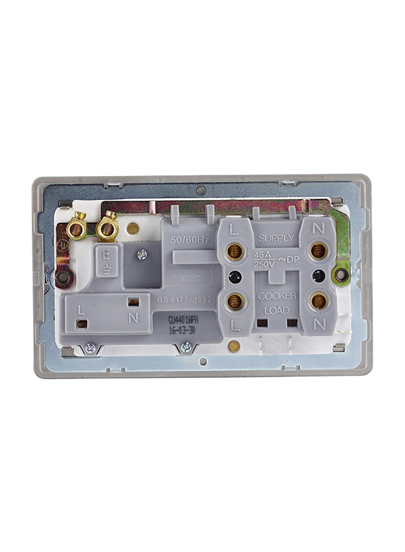 Schneider Electric 45A Ultimate Screwless Flat Plate Switch Socket With Cooker Control Unit & Neon, Multicolour