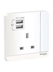 Schneider Electric AvatarOn E8315USB_GH_G12 Switched Socket 2 USB Charger 3P, 13A, 250V, White