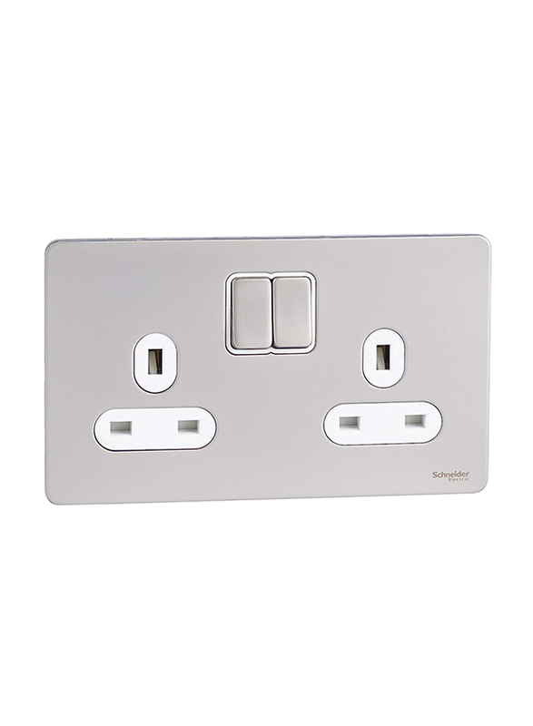 Schneider Electric 13A 2 Gang Ultimate Screwless Flat Plate Switched Socket, White