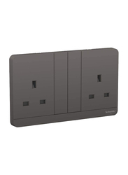 Schneider Electric 13A 250V 3Pin Double Switch Socket with Shutter, Dark Grey