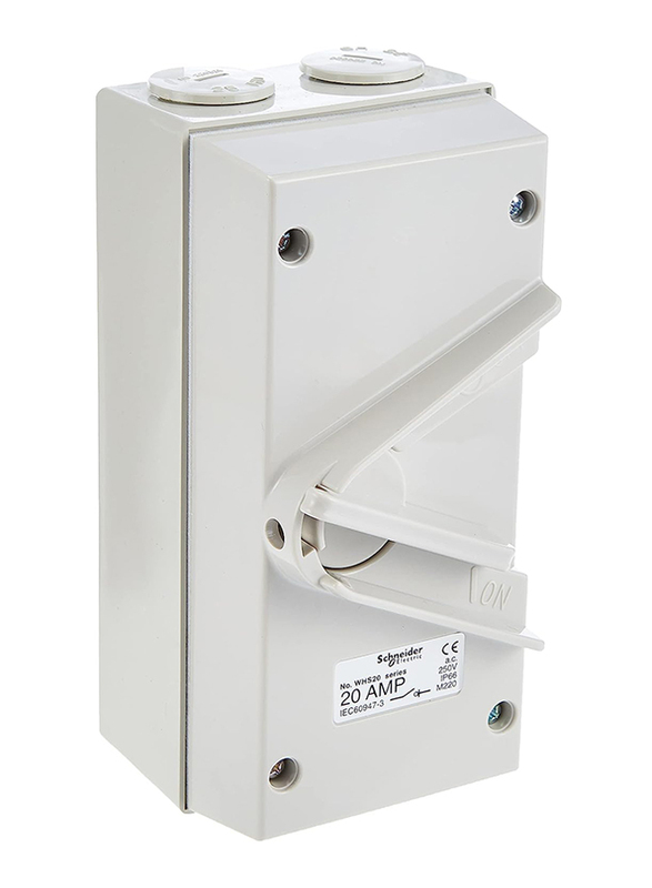 Schneider Electric 20A 250V Surface Mount Single Pole Isolating Switch IP66 Weatherproof, White