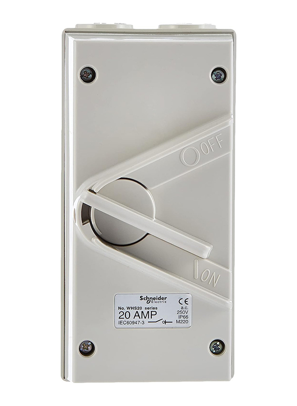 Schneider Electric 20A 250V Surface Mount Single Pole Isolating Switch IP66 Weatherproof, White