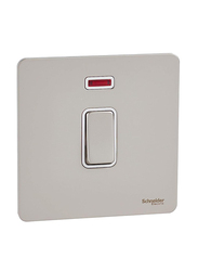 Schneider Electric 20AX Ultimate Screwless Flat Plate Double Pole Single Light Switch With Neon Indicator, Silver