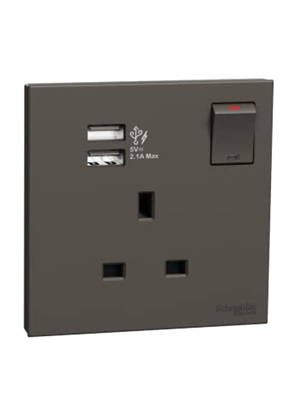 

Schneider Electric Avataron C Switch Socket, 1 Gang, 13A, 2.1A, Two Port USB, E8715USB_DG, Dark Grey