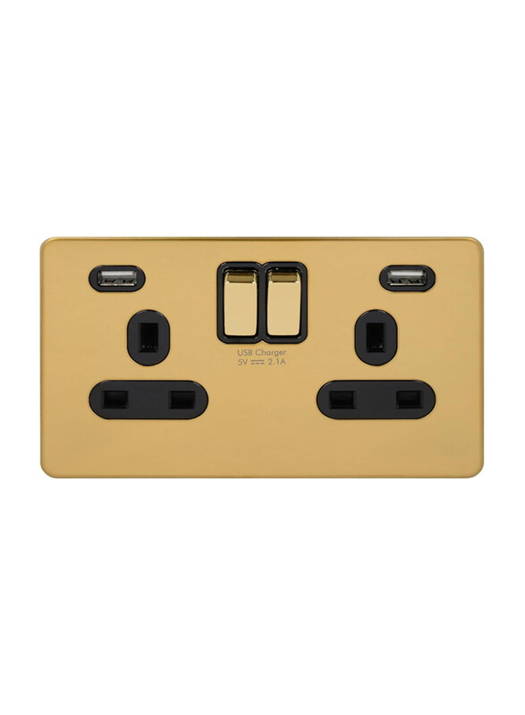 

Schneider Electric Ultimate Switched Socket 2USB Charger 2Gang 13A Switch Socket, 5V, GGBGU34202USBBPB, Gold/Black