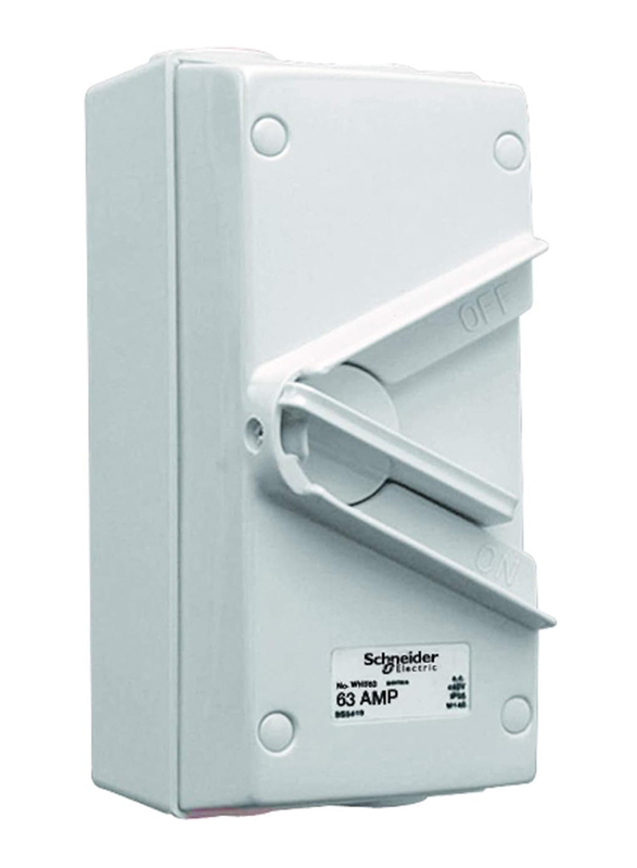 Schneider Electric 63A 440V Surface Mount Triple Pole Isolating Switch IP66 Weatherproof, White