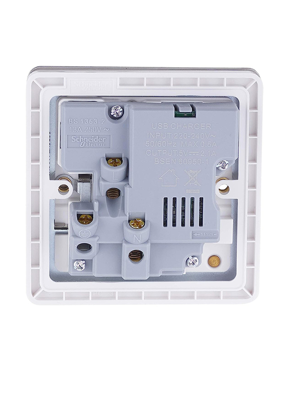 Schneider Electric 13A Ultimate Screwless Flat Plate Switched Socket With USB Ports, White