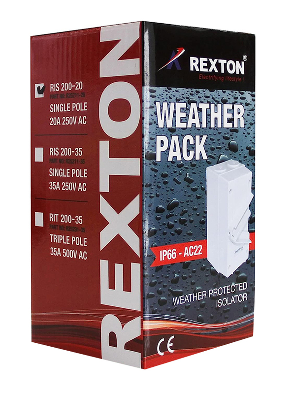 Rexton IS200 63A 2 Pole IP66 Weatherproof Isolator Switche, White