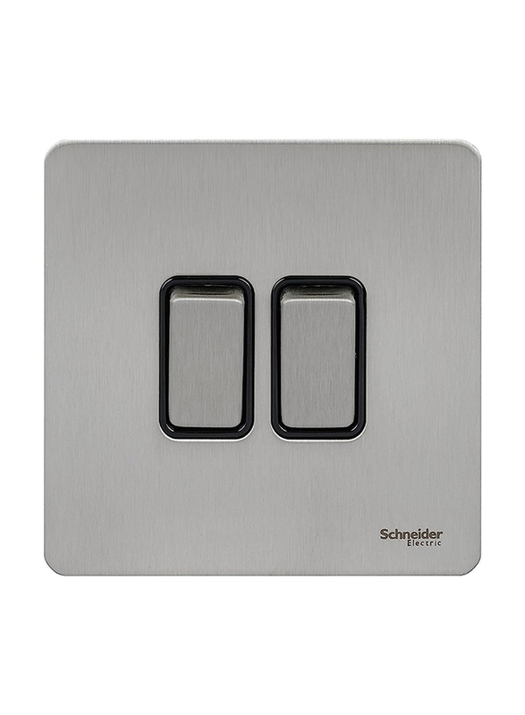 Schneider Electric Gang Ultimate Screwless Rocker Flat Plate Switch, GU1422BSS, Grey