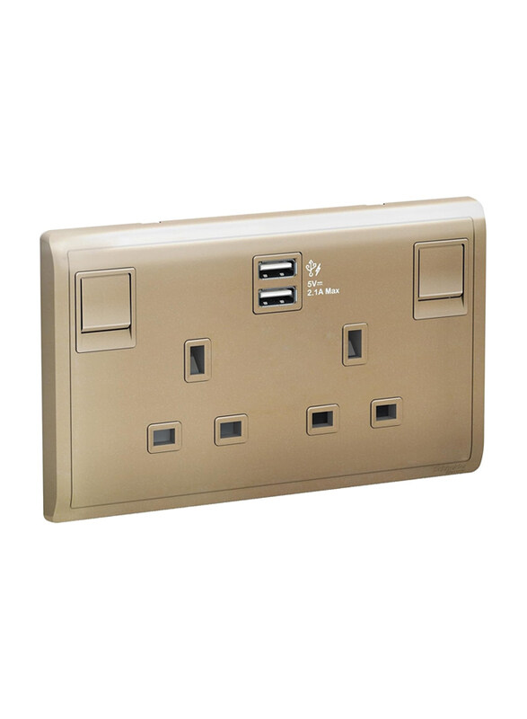 

Schneider Electric 13A 2.1A USB Pieno 2 Gang Power Socket-Outlet + USB Charger, E82T25USB_WG_G12, Wine Gold