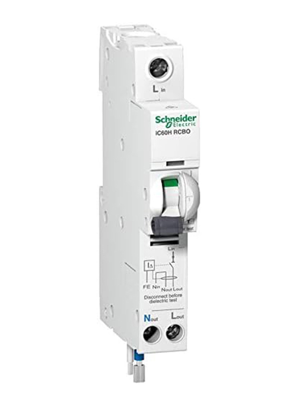 Schneider Electric IC60H - Earth Leakage Circuit Breaker - 1P + N - C Curve - 6 A - 100 mA, 240V, White