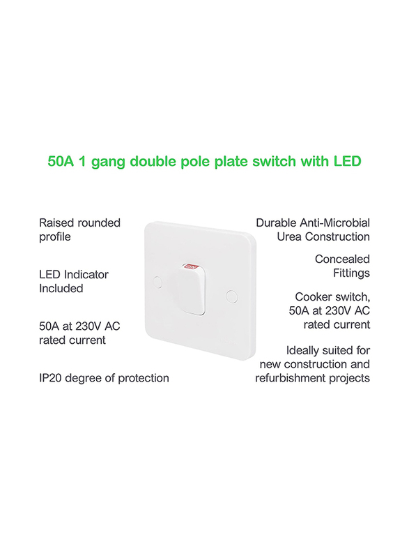 Schneider Electric 50A Lisse Double Pole Single High Current Light Switch, White