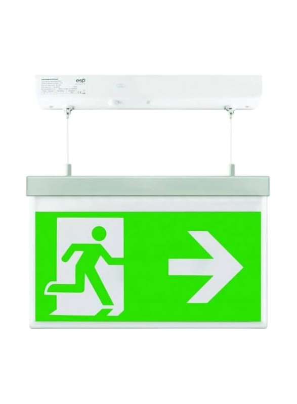 Scolmore ESP Duceri Emergency Exit Hanging Sign Board 2W Right Sign Board, Green