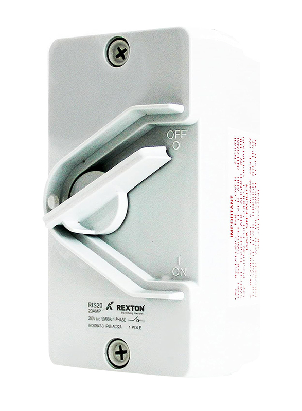 Rexton IS100 20A 2 Pole IP66 Weather Protected Isolator Switche, R25223-20, White