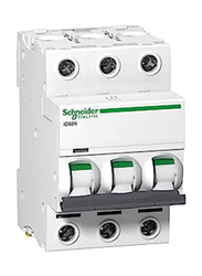 Schneider Electric Breaker Acti9 iC60_ iC60N 3P 10A C Miniature Circuit Breaker, A9F44310, White