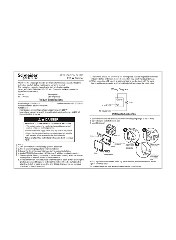 Schneider Electric 250V AvatarOn Rotary Push Dimmer Switch, White