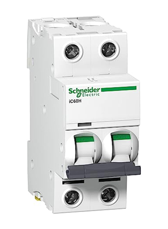 Schneider Electric Breaker Acti9 iC60_ Acti9 iC60H 2P 6A C Miniature Circuit Breaker, A9F54206, White
