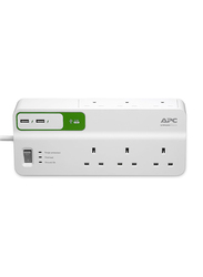 APC Essential Surge Arrest 6 Outlets with 5V 2.4A 2 Port USB Charger, 230V UK, PM6U-UK, White