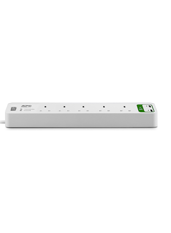 Schneider Electric 230V 5-Outlet APC Essential Surgearrest with 5V 2.4A 2 Port USB UK Wall Charger, White