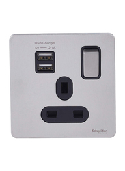 Schneider Electric 2.1A Ultimate Screwless Flat Plate Switched Socket With USB Ports, Black