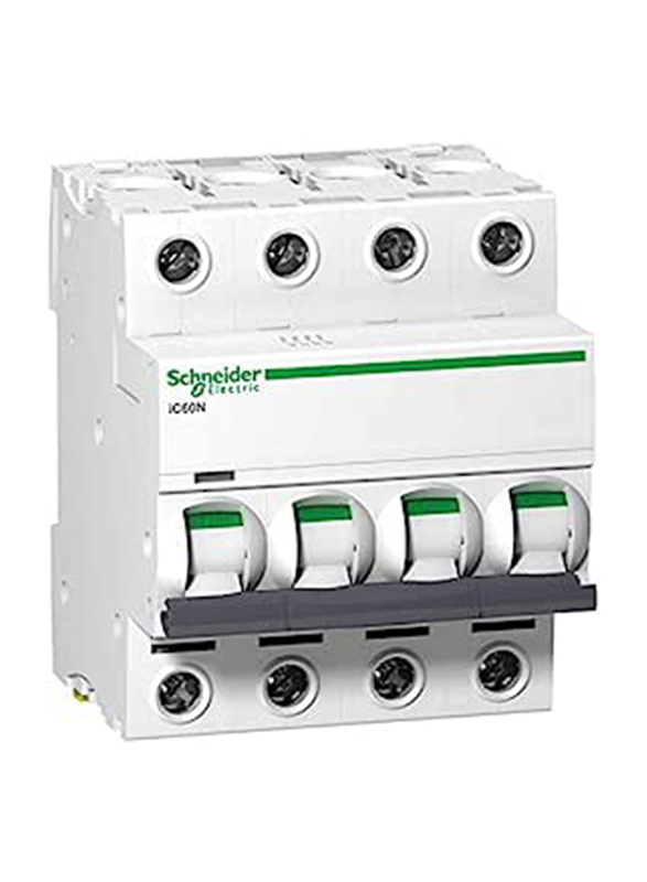 Schneider Electric Acti9 IC60N 4P 10 A C Miniature Circuit Breaker, 440V, A9F44410, White