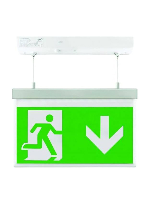 Scolmore ESP Duceri Emergency Exit Hanging Sign Board 2W Down Sign Board, Green