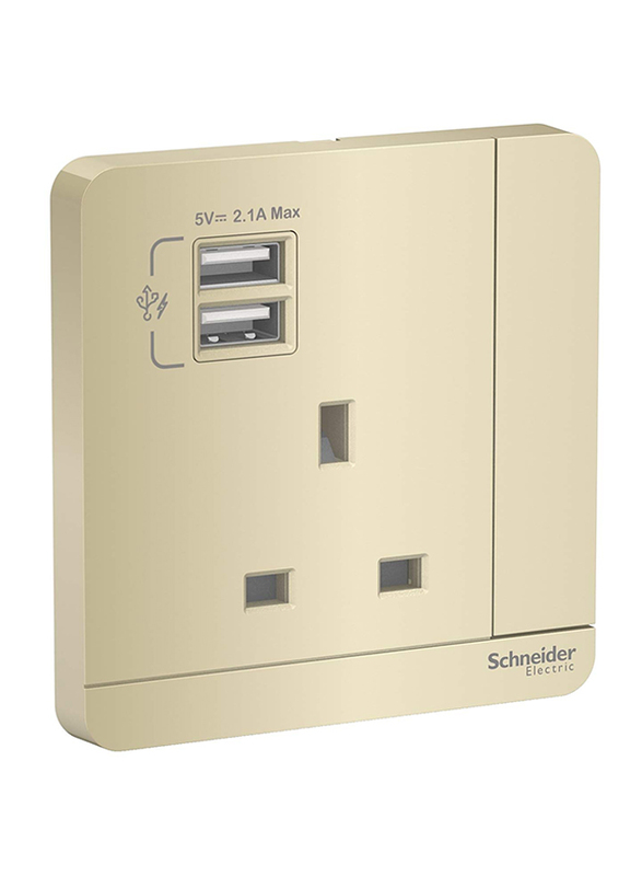 Schneider Electric E8315USB_WG_G12 AvatarOn Single 13A Socket combined 2 x USB ports 2.1 A, Gold