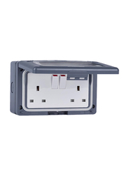 Schneider Electric GWP3020 Exclusive Weatherproof Switched Socket 13 A 230 V 2 Gangs, Grey