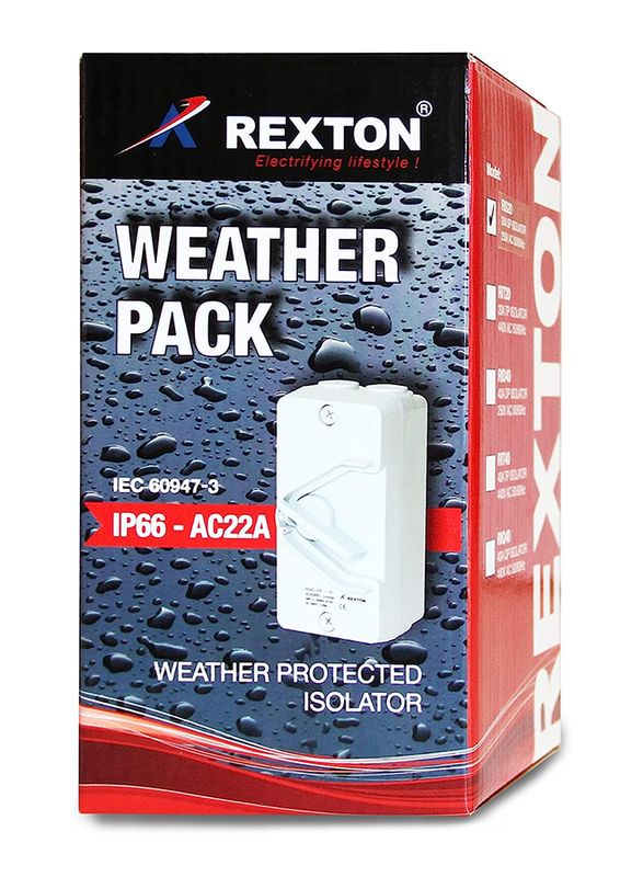 Rexton IS100 35A 3 Pole IP66 Weather Protected Isolator Switche, R25233-35, White