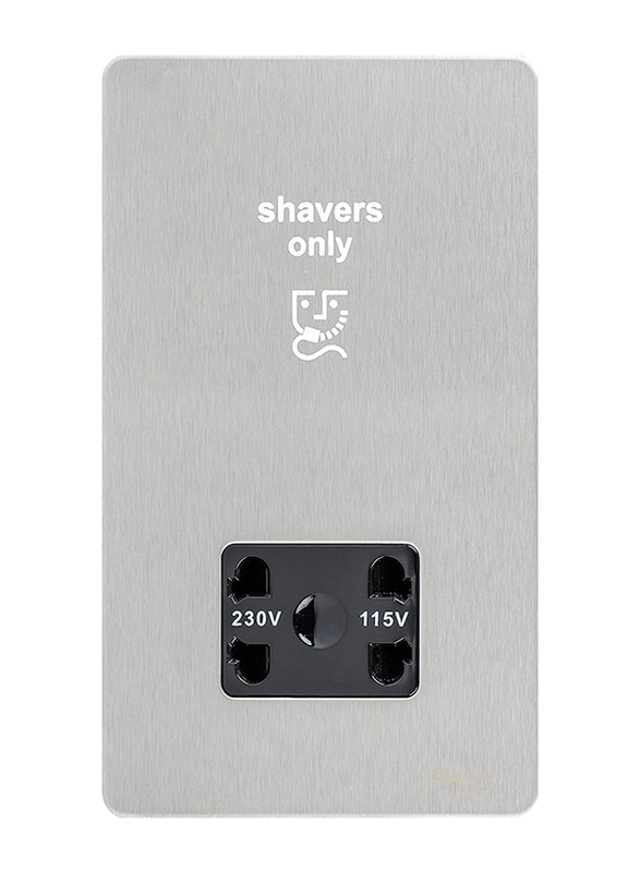 Schneider Electric Ultimate Stainless Steel 115/230 Dual Voltage Screwless Flat Plate Shaver Socket, Grey