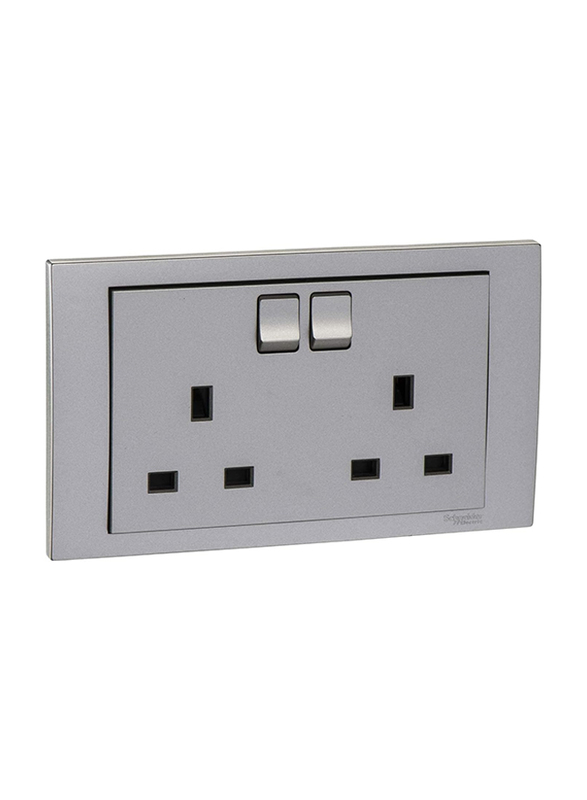 Schneider Electric Vivace Silver Double Switched Socket 16 A X 250 V 2 Gang, Silver