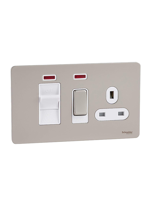 Schneider Electric 45A Ultimate Screwless Flat Plate Switch Socket With Cooker Control Unit & Neon, Multicolour