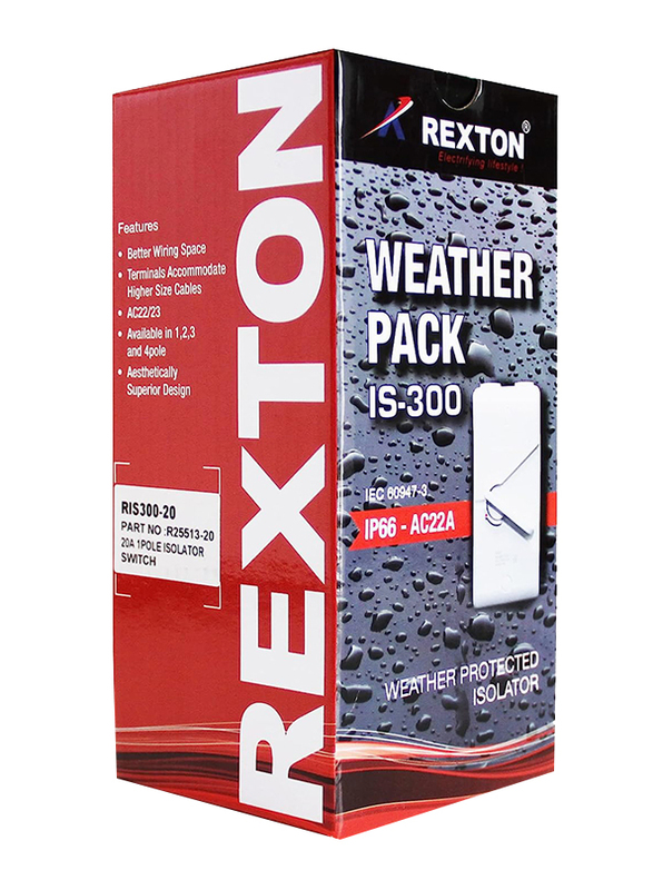 Rexton Weather-proof Isolator, IS300 20A 2 Pole IP66, White