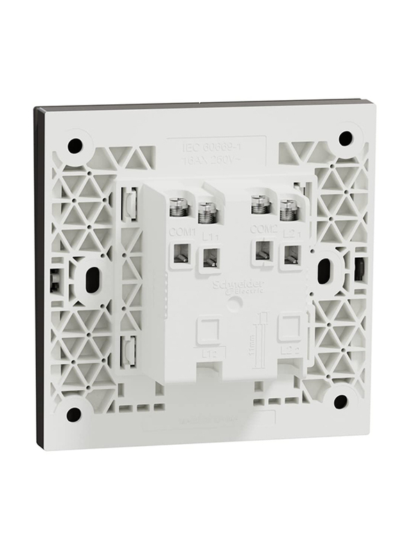 Schneider Electric Avataron C Switch with Fluorescent Locator, 2 Gang, 16Ax, 1 Way, 250 V, E8732L1F_DG, Dark Grey