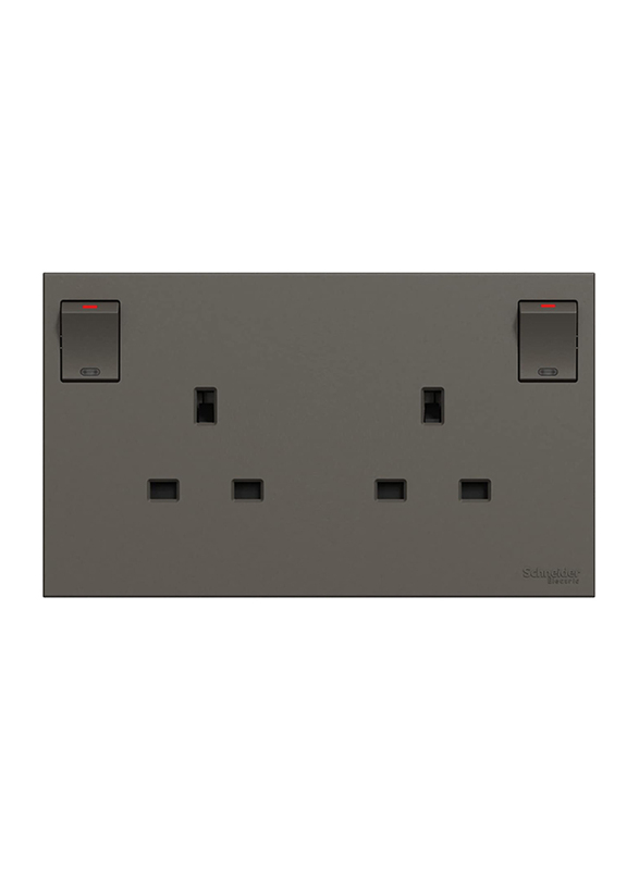 Schneider Electric Avataron C Switched Socket, 2 Gangs, 13A, 250 V, E87T25_DG, Dark Grey