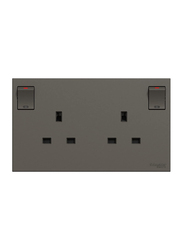 Schneider Electric Avataron C Switched Socket, 2 Gangs, 13A, 250 V, E87T25_DG, Dark Grey