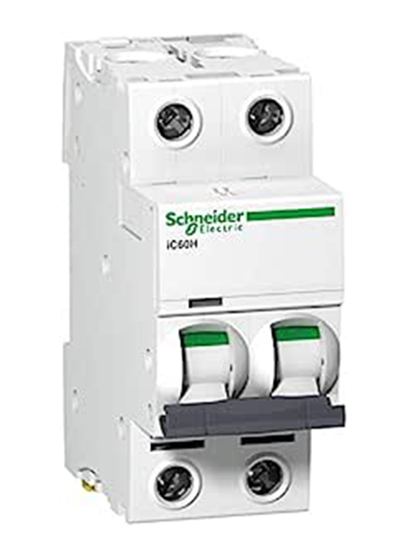 Schneider Electric Acti9 iC60H 2P 20 A C Miniature Circuit Breaker, 240V, White